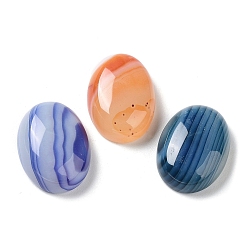 Mixed Color Natural Striped Agate/Banded Agate Cabochons, Dyed & Heated, Oval, Mixed Color, 18~18.5x13~13.5x6mm