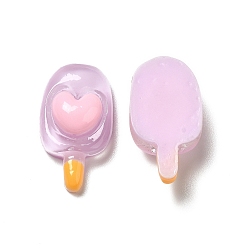 Lilas Cabochons décodens alimentaires imitation résine translucide, glace avec coeur, lilas, 25x14x8mm