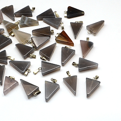 Grey Agate Triangle Natural Grey Agate Pendants, with Platinum Tone Brass Findings, 22~25x14~15x5~7mm, Hole: 2x7mm