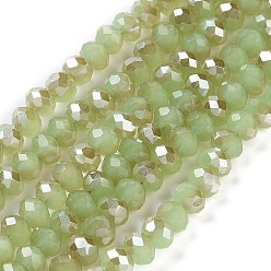 Yellow Green Electroplate Glass Beads Strands, Imitation Jade Beads, Half Plated, Rainbow Plated, Faceted, Rondelle, Yellow Green, 8x6mm, Hole: 1mm, about 65~68pcs/strand, 15.7~16.1 inch(40~41cm)