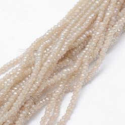 Tan Electroplate Glass Beads Strands, Imitation Jade, Pearl Luster Plated, Faceted, Rondelle, Tan, 2.5x1.5mm, Hole: 0.5mm, about 197~201pcs/strand, 12.9 inch(33cm)