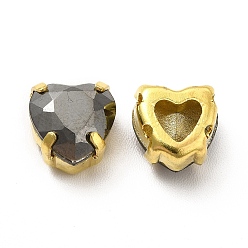 Jet Metallic Silver Heart Shaped Sew on Rhinestone, Glass Rhinestone, Garments Accessories, Multi-Strand Links, with Golden Tone Brass Findings, Jet Metallic Silver, 8.5x8x6mm, Hole: 0.8~1mm