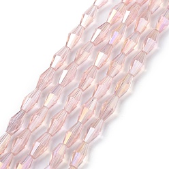 Misty Rose Transparent Glass Beads, Bicone, AB Color Plated, Faceted, Misty Rose, 8x4mm, Hole: 0.8mm, about 70pcs/strand, 20.47 inch(52cm)