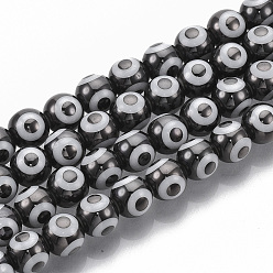 Noir Perles en verre electroplate, rond avec motif de mauvais œil, noir, 8x7.5mm, Trou: 1.2mm, Environ 40 pcs/chapelet, 12.2 pouce