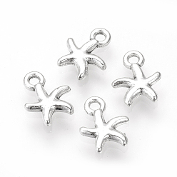 Antique Silver Tibetan Style Alloy Charms, Starfish/Sea Stars, Cadmium Free & Lead Free, Antique Silver, 12.5x10x2.5mm, Hole: 2mm, about 1690pcs/1000g
