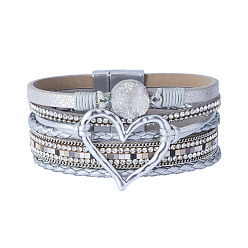 Bleu Acier Clair Bracelets multi-étoiles en simili cuir, strass style bohème et cristal druzy, bracelet à maillons pour femme, bleu acier clair, 7-5/8 pouce (19.5 cm), 30mm