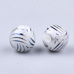 Blue Electroplate Glass Beads, Round, Blue, 8~8.5mm, Hole: 1.5mm