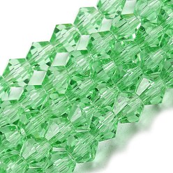 Verde Claro Cuentas de vidrio transparentes, facetados, bicono, verde claro, 4x4 mm, agujero: 0.8 mm, sobre 87~98 unidades / cadena, 12.76~14.61 pulgada (32.4~37.1 cm)