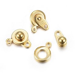 Real 24K Gold Plated 201 Stainless Steel Snap Clasps, Real 24k Gold Plated, 15x9x5mm, Hole: 1.5~1.8mm