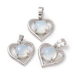 Opalite Opalite Pendants, Heart Charms, with Platinum Tone Brass Findings, Cadmium Free & Nickel Free & Lead Free, 21.5x19.5x7.5~8mm, Hole: 7.5x5mm