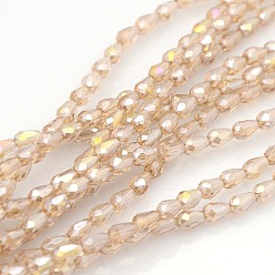 Blé Brins de perles de larme de cristal de galvanoplastie, facette, de couleur plaquée ab , blé, 5x3mm, Trou: 1mm, Environ 100 pcs/chapelet, 17.7 pouce