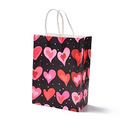 Noir Sacs d'emballage en papier rectangle, avec une poignée, pour sacs-cadeaux et sacs à provisions, thème de la Saint-Valentin, noir, 14.9x8.1x21 cm