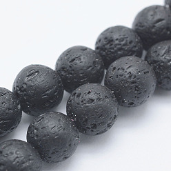 Noir Brins de perles de pierre de lave synthétique, teint, ronde, noir, 8mm, Trou: 1.2mm, Environ 48 pcs/chapelet, 15.7 pouce (39.5 cm)