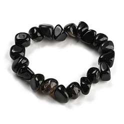 Черный Эластичные браслеты из окрашенного и нагретого натурального агата, украшенные бусинами, чёрные, внутренний диаметр: 2 дюйм (5.2 см)