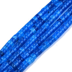 Blue Natural White Jade Beads Strands, Dyed, Heishi Beads, Flat Round/Disc, Blue, 4x2mm, Hole: 1mm, about 169~171pcs/strand, 15.08 inch~15.28 inch(38.3~38.8cm)