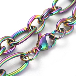 Rainbow Color Ion Plating(IP) 304 Stainless Steel Figaro Chain Bracelets, with Lobster Claw Clasps, Rainbow Color, 8 inch(20.2cm)