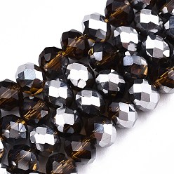 Verge D'or Foncé Perles en verre electroplate, plaqué moitié platine, facette, rondelle, verge d'or noir, 6x5mm, Trou: 1mm, Environ 85~88 pcs/chapelet, 16.1~16.5 pouce (41~42 cm)