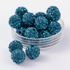 Blue Zircon Polymer Clay Rhinestone Beads, Grade A, Round, PP15, Blue Zircon, 10mm, Hole: 1.8~2mm, 6 Rows Rhinestone, PP15(2.1~2.2mm)