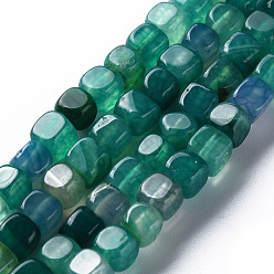 Sea Green Natural Agate Beads Strands, Dyed & Heated, Cube, Sea Green, 5~8x4~8x4~6mm, Hole: 1.2mm, about 50pcs/strand, 14.76 inch(37.5cm)