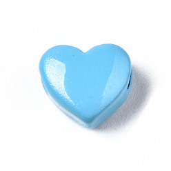 Bleu Bleuet Perles de laiton peintes à la bombe, cœur, bleuet, 9x10.5x6mm, Trou: 2mm