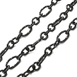 Negro 304 cadena de figaro de acero inoxidable, textura, sin soldar, con carrete, negro, 14x7x1.5 mm, 7.5x6x1 mm