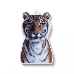 Tigre Pendentifs en acrylique opaque imprimé, breloques sur le thème des animaux, motif de tigre, 34.5x21x2mm, Trou: 1.5mm