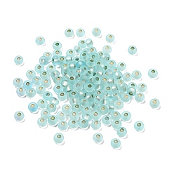 Pale Turquoise Frosted Silver Lined Glass Seed Beads, Round Hole, Round, Pale Turquoise, 3x2mm, Hole: 1mm, 787pcs/bag