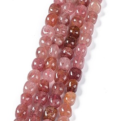 Cuarzo Fresa Perlas de cuarzo natural de fresa hebras, pepitas de piedra rodada, 6.5~15x7~14x7~14 mm, agujero: 1~1.4 mm, sobre 32~33 unidades / cadena, 15.16~ 15.75 pulgada (38.5~40 cm)