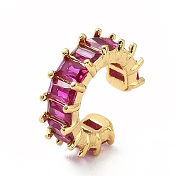 Medium Violet Red Cubic Zirconia Tennis Cuff Earrings, Real 18K Gold Plated Brass C-shape Earrings for Non Piercing, Cadmium Free & Lead Free, Medium Violet Red, 14x16x5mm