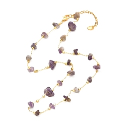 Amethyst Natural Amethyst Chip Beaded Necklace for Girl Women, Brass Cable Chains Necklace, Golden, 16.33 inches(41.5cm)