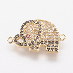 Real 18K Gold Plated Brass Micro Pave Cubic Zirconia Links, Elephant, Real 18K Gold Plated, 13x20x1.5mm, Hole: 1mm