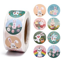 Rabbit Easter Stickers, Adhesive Labels Roll Stickers, Gift Tag, for Envelopes, Party, Presents Decoration, Flat Round, Colorful, Rabbit Pattern, 25mm, about 500pcs/roll
