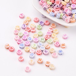 Mixed Color Initial Acrylic Beads, Flat Round, Mixed Color, about 7mm in diameter, 3.5mm thick, hole: 2mm, about 3300pcs/500g