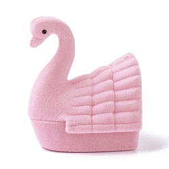 Pink Velvet Ring Boxes, with Plastic and Rhinestone, Swan, Pink, 5.85x5.2x7.25cm