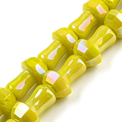Yellow Electroplate Glass Beads Strands, AB Color Plated, Faceted, Mushroom, Yellow, 12x8mm, Hole: 1mm, about 50pcs/strand, 22.83''(58cm)