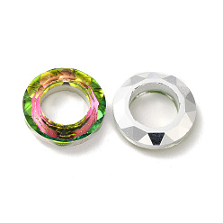 Vert Jaune Galvanoplastie anneaux de liaison en verre, anneau cosmique en cristal, anneau de prisme, facette, dos plaqué, rond, vert jaune, 14x3.5mm, diamètre intérieur: 8 mm