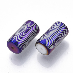 Purple Electroplate Glass Beads, Column with Circle Pattern, Purple, 20x10mm, Hole: 1.2mm, about 50pcs/bag