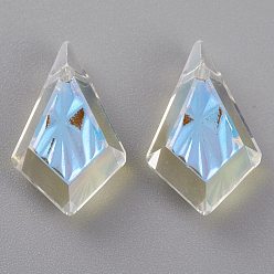 Crystal Shimmer Embossed Glass Rhinestone Pendants, Faceted, Kite, Crystal Shimmer, 13x8x4mm, Hole: 1.2mm