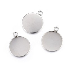 Stainless Steel Color 304 Stainless Steel Pendant Cabochon Settings, Plain Edge Bezel Cups, Flat Round, Stainless Steel Color, Tray: 20mm, 27x22x2mm, Hole: 3mm