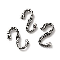 Argent Antique Style tibétain 304 fermoirs serpent en acier inoxydable en forme de s, fermoirs crochet en S, argent antique, 27x14x4mm, Trou: 3x1mm