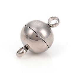 Stainless Steel Color 201 Stainless Steel Magnetic Clasps with Loops, Round, Stainless Steel Color, 13.3x8mm, Hole: 2mm