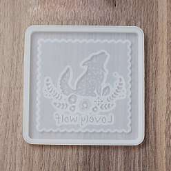 Loup Moules en silicone pour animaux de compagnie, moules de résine, pour la fabrication artisanale de résine uv et de résine époxy, carrée, motif de loup, 110x110x6.5mm, diamètre intérieur: 100x100 mm