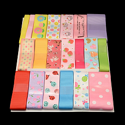 Mixed Color Printed Mixed Ribbon Sets: Grosgrain Ribbons, Satin Ribbons and Organza Ribbons, Mixed Color, 3/8 inch~1-1/2 inch(9~38mm), about 1yards/roll(0.9144m/roll), 20rolls/bag