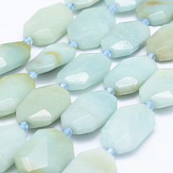 Amazonite Natural Amazonite Beads Strands, Faceted Rectangle, 20~23x14~16x4~9mm, Hole: 1mm, about 15~16pcs/strand, 15.1 inch(38.5cm)