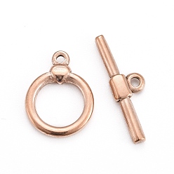 Rose Gold Ion Plating(IP) 304 Stainless Steel Toggle Clasps, Ring, Rose Gold, Ring: 18x14x3mm, Hole: 1.5mm, Bar: 23.5x7x3, Hole: 1.8mm