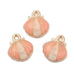 Pink Alloy Enamel Charms, Shell, Light Gold, Pink, 12.5x11.5x3mm, Hole: 1.4mm