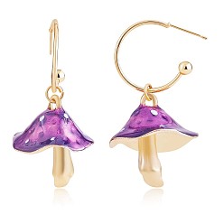 Purple Enamel Mushroom Dangle Stud Earrings, Gold Plated Alloy  Half Hoop Earrings for Women, Purple, 47x24.5mm, Pin: 0.7mm