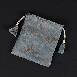Кадет Синий Прямоугольные подарочные пакеты для украшений из ткани в китайском стиле для серег, Браслеты, ожерелья упаковка, благоприятный облачный узор, кадетский синий, 15x13 см