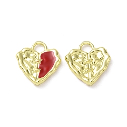 Red Alloy Enamel Pendants, Light Gold, Heart, Red, 19x18x3mm, Hole: 4x4mm