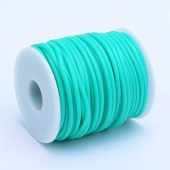 Medium Turquoise Hollow Pipe PVC Tubular Synthetic Rubber Cord, Wrapped Around White Plastic Spool, Medium Turquoise, 3mm, Hole: 1.5mm, about 27.34 yards(25m)/roll